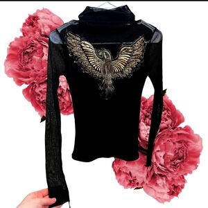 Euro Embroidered Bird Mesh turtleneck